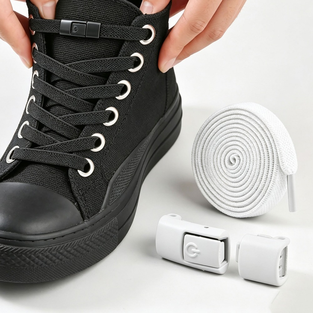 Lace Replacement Flat - 8mm Widened Flat No‑Tie Shoelaces, Press‑Lock