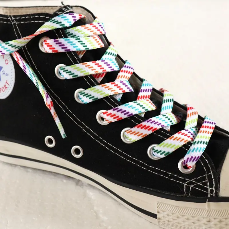 1 Pair Flat Rainbow Striped Sh - Lace Replacement Flat 评论和价格